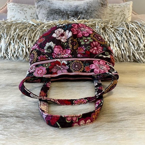 VERA BRADLEY Mod Pink 2007 Morgan Shoulder Bag 2 Handle Brown Pink Floral 70s - Picture 7 of 13